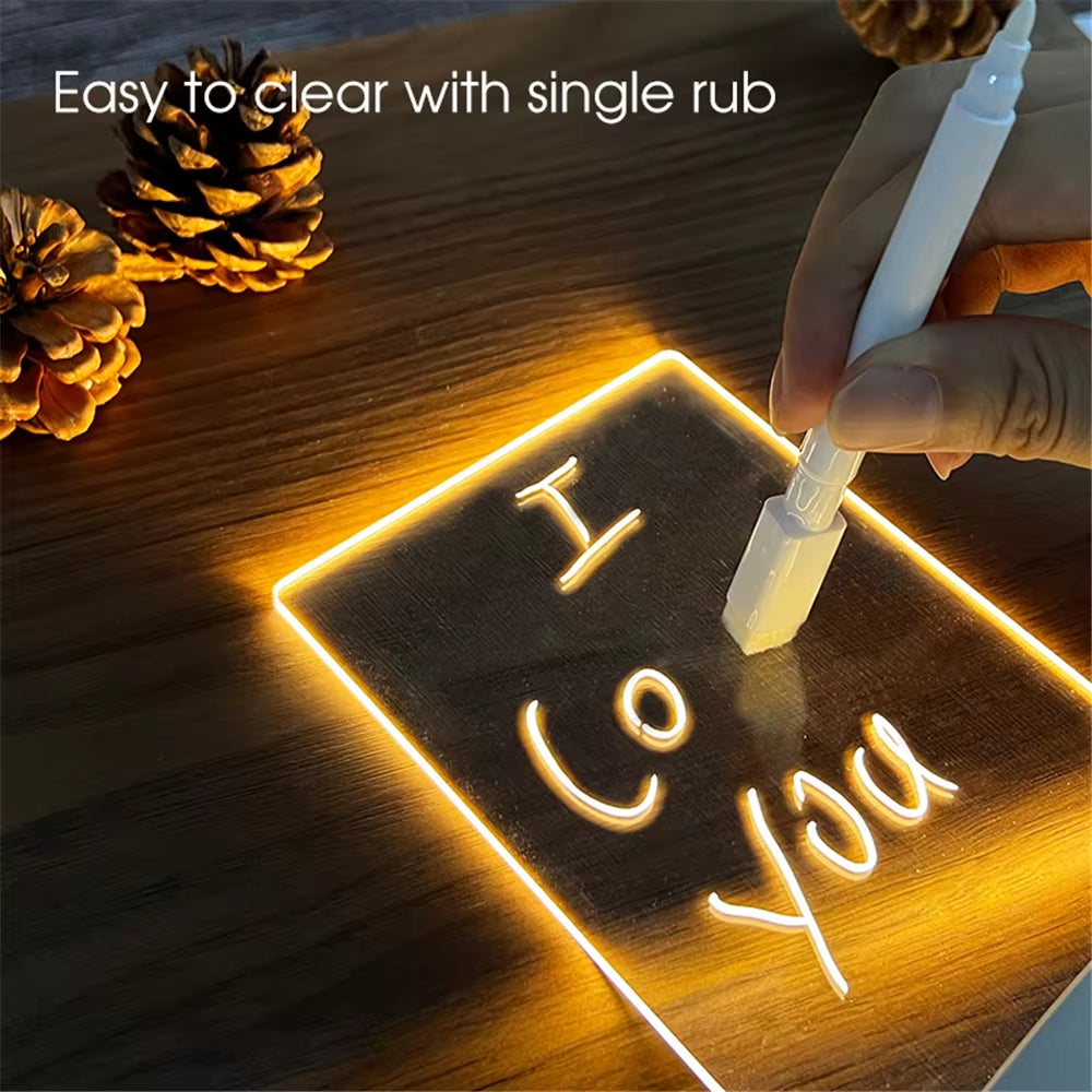 LED Acrylic Message Board Night Light – Writable USB Lamp with Erasable Memo Panel