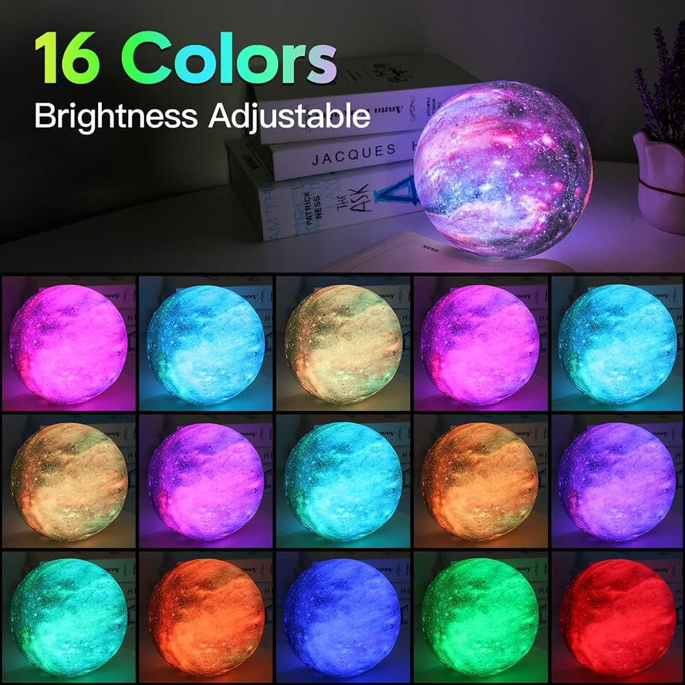 Galaxy Moon Lamp – 3D NASA-Inspired Starry Night Light with 16 Colors & Remote Control