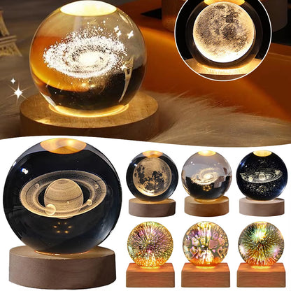 Magical 3D Milky Way Crystal Lamp with Wooden Base