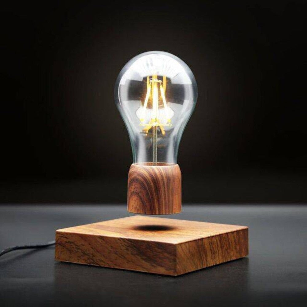 Floating Retro Bulb Lamp – Magnetic Levitating Light with Wood-Style Base