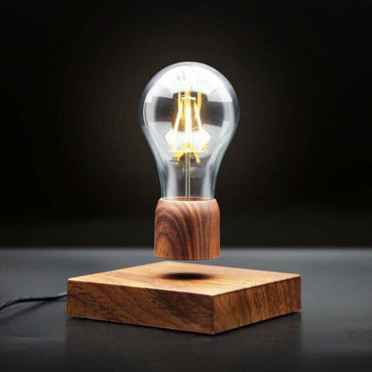 Floating Retro Bulb Lamp – Magnetic Levitating Light with Wood-Style Base