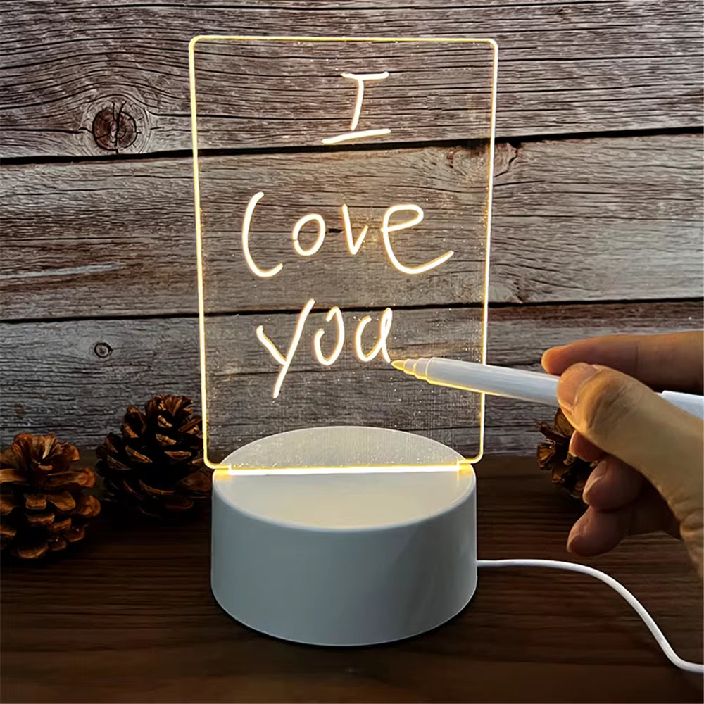 LED Acrylic Message Board Night Light – Writable USB Lamp with Erasable Memo Panel