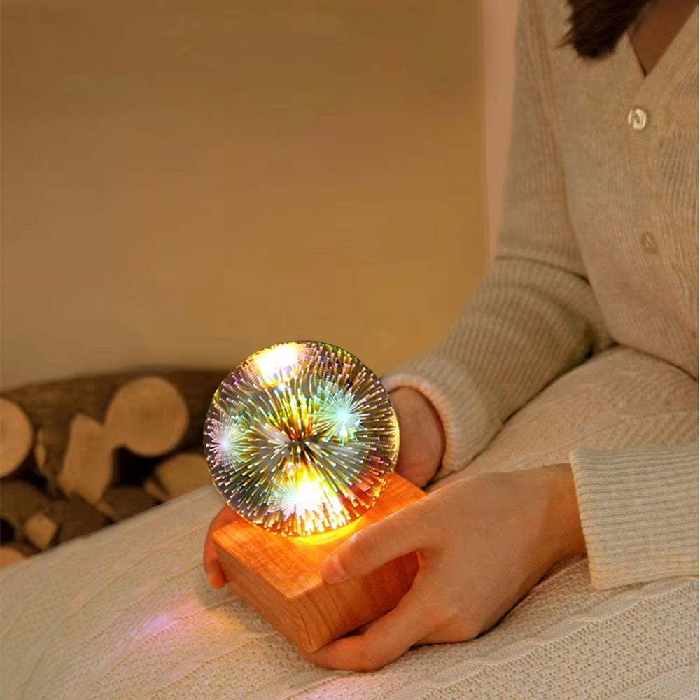 Magical 3D Milky Way Crystal Lamp with Wooden Base