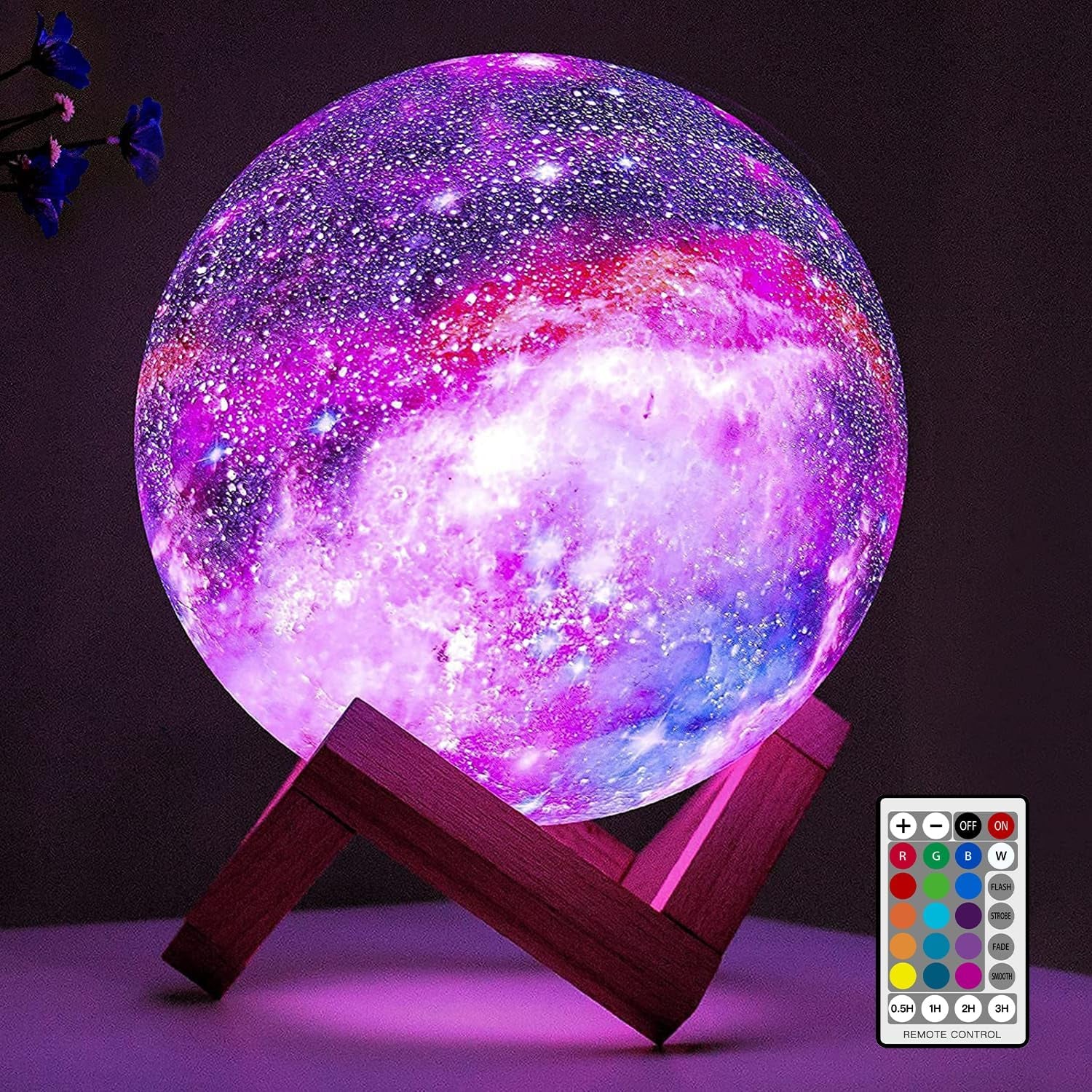 Galaxy Moon Lamp – 3D NASA-Inspired Starry Night Light with 16 Colors & Remote Control