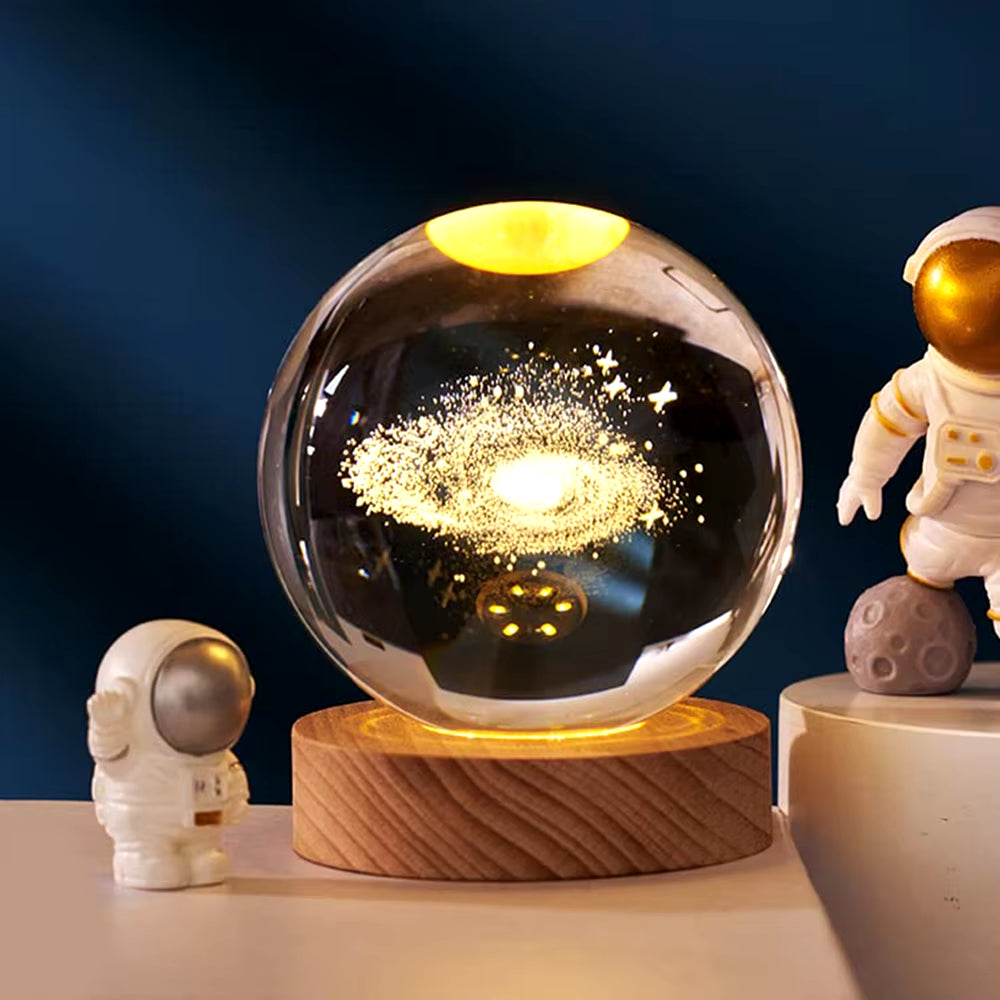 Magical 3D Milky Way Crystal Lamp with Wooden Base