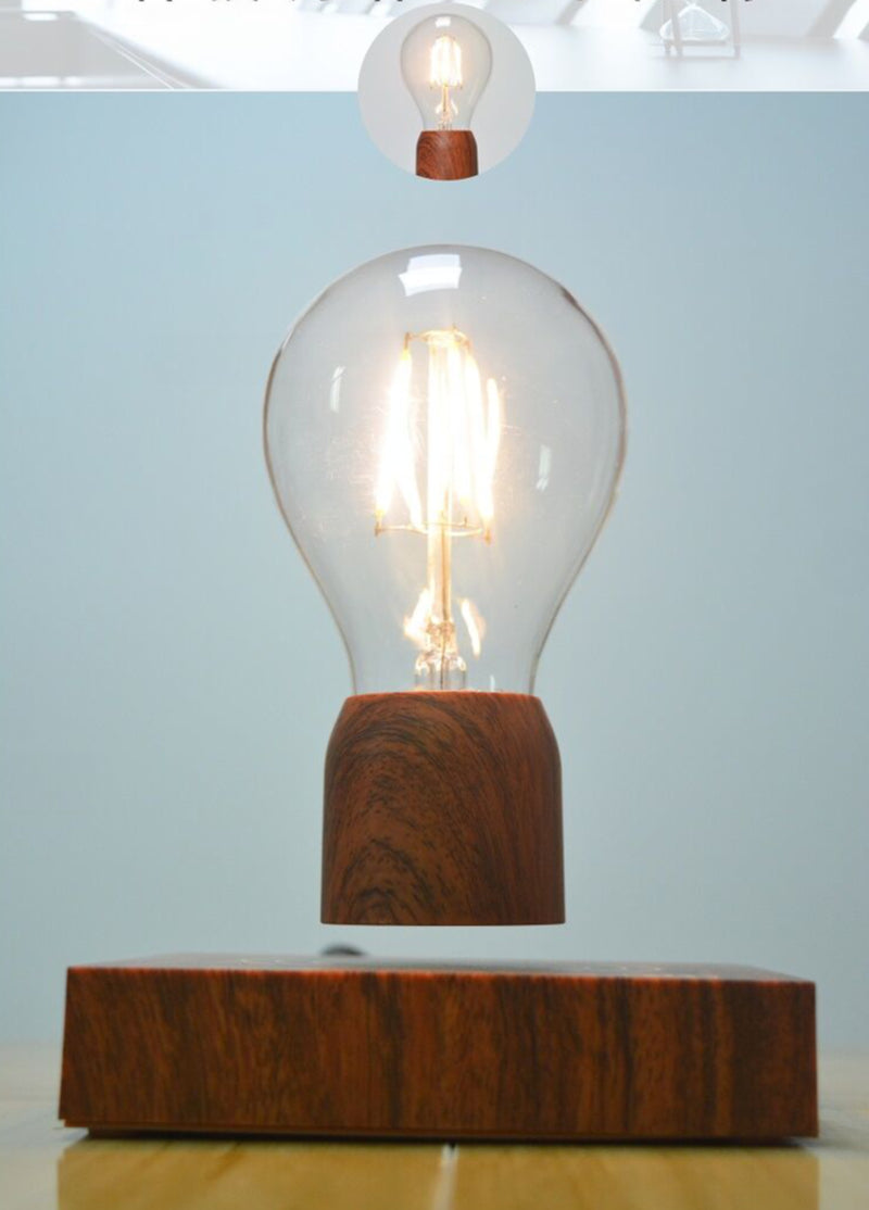 Floating Retro Bulb Lamp – Magnetic Levitating Light with Wood-Style Base