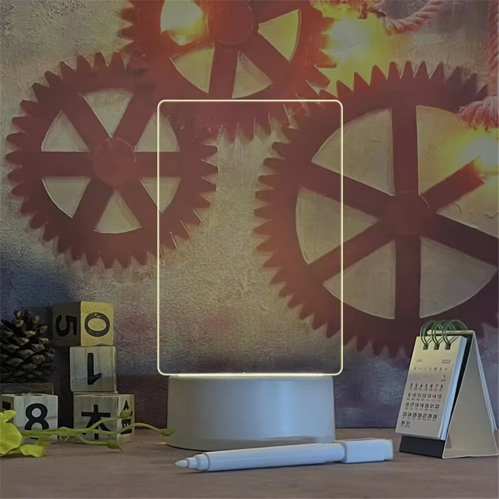 LED Acrylic Message Board Night Light – Writable USB Lamp with Erasable Memo Panel